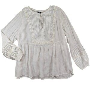 Torrid Tunic Womens 22/24 White Peasant Boho Cottagecore Folk Embroidered Pleats